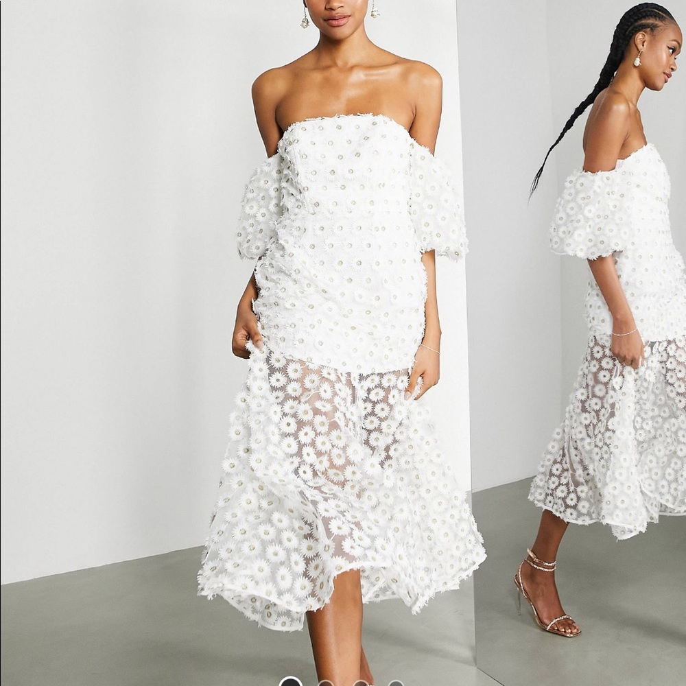 ASOS Daisy Embroidered White Dress, Puff Sleeves